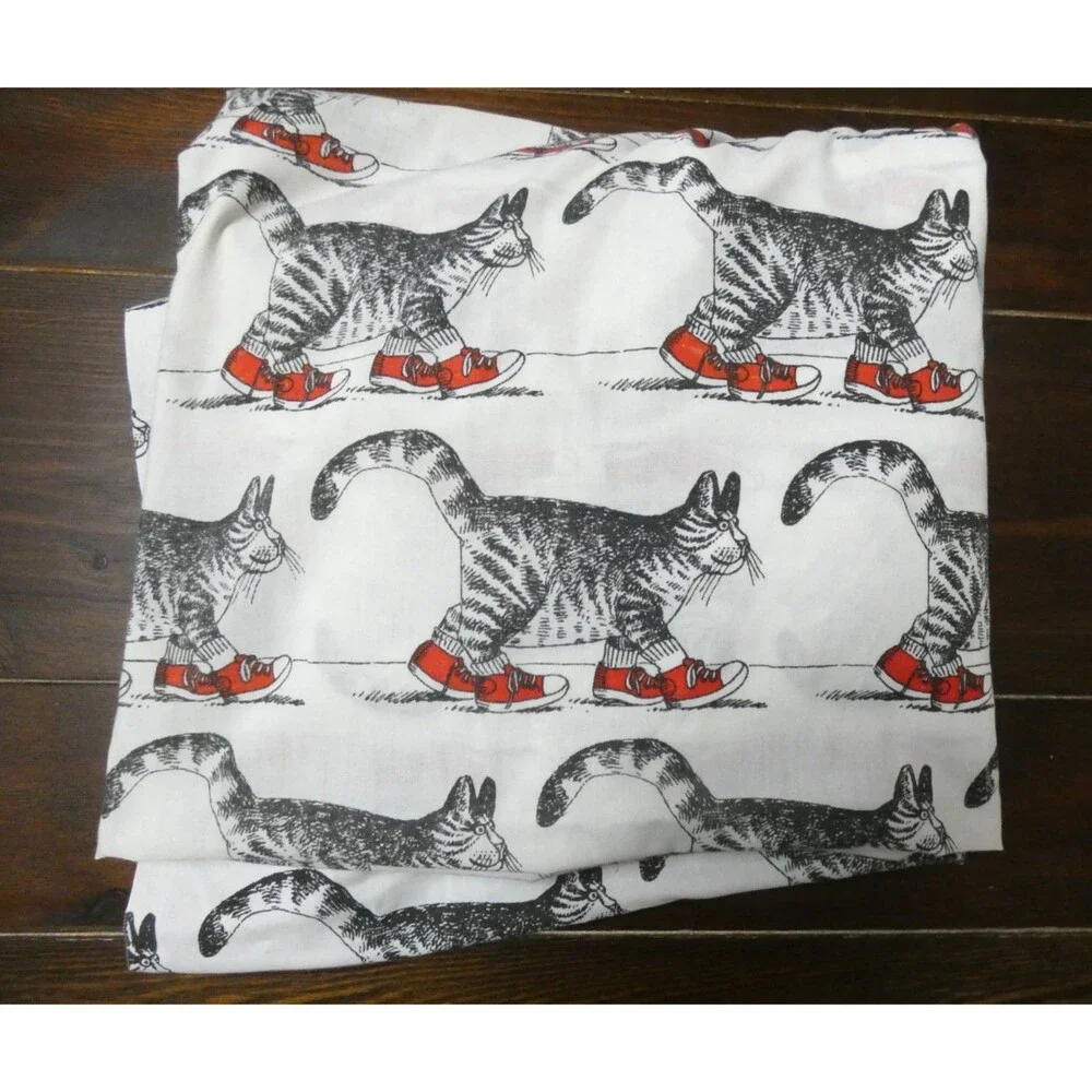 VTG B Kliban Cats Burlingon Full Fitted Bed Sheet Cotton Cat in Sneakers 54